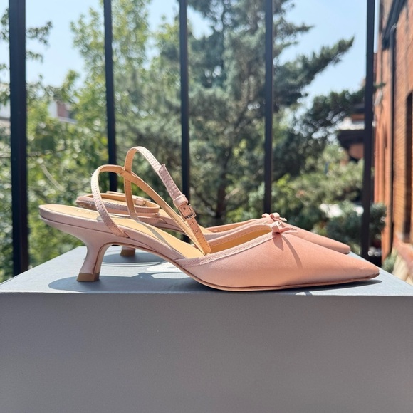 Reformation Wade Kitten Heel Sandals Slingback Bow Silk Pink 8.5 - Picture 10 of 16